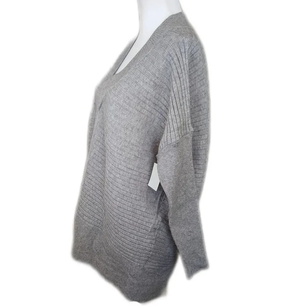 Stitchdrop NWT gray ribbed v-neck sweater, dolman sleeve, viscose blend S